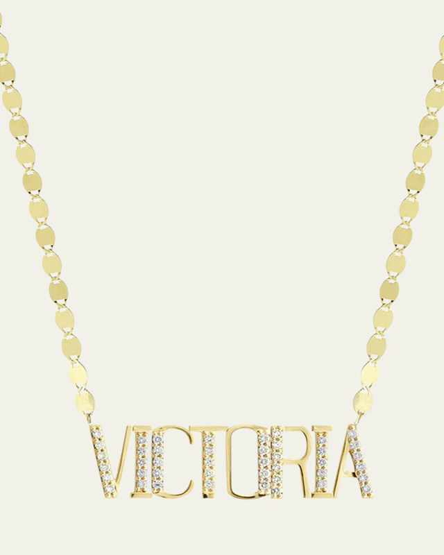 Gold Personalized Eight-Letter Pendant Necklace w/ Diamonds